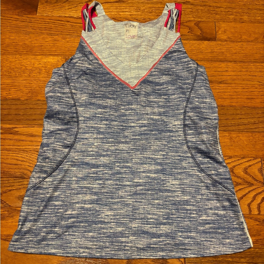 Lucky In Love Blue Striped Tank Top Built In Bra  Athletic Women’s Size Small